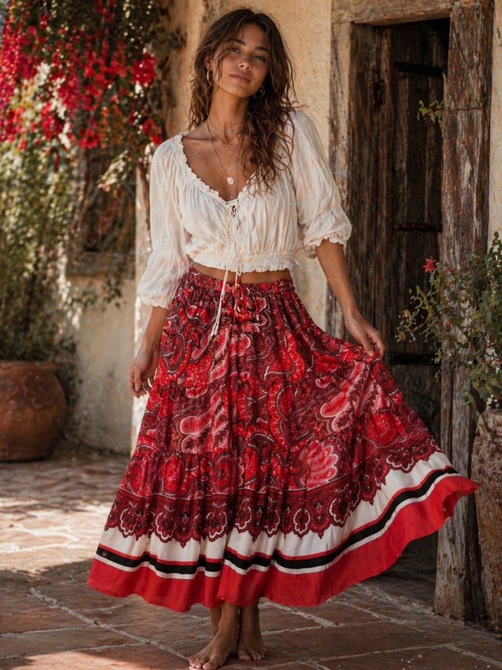 Ralph Lauren Red Paisley Maxi Skirt Size S boho festival - Picture 1 of 7